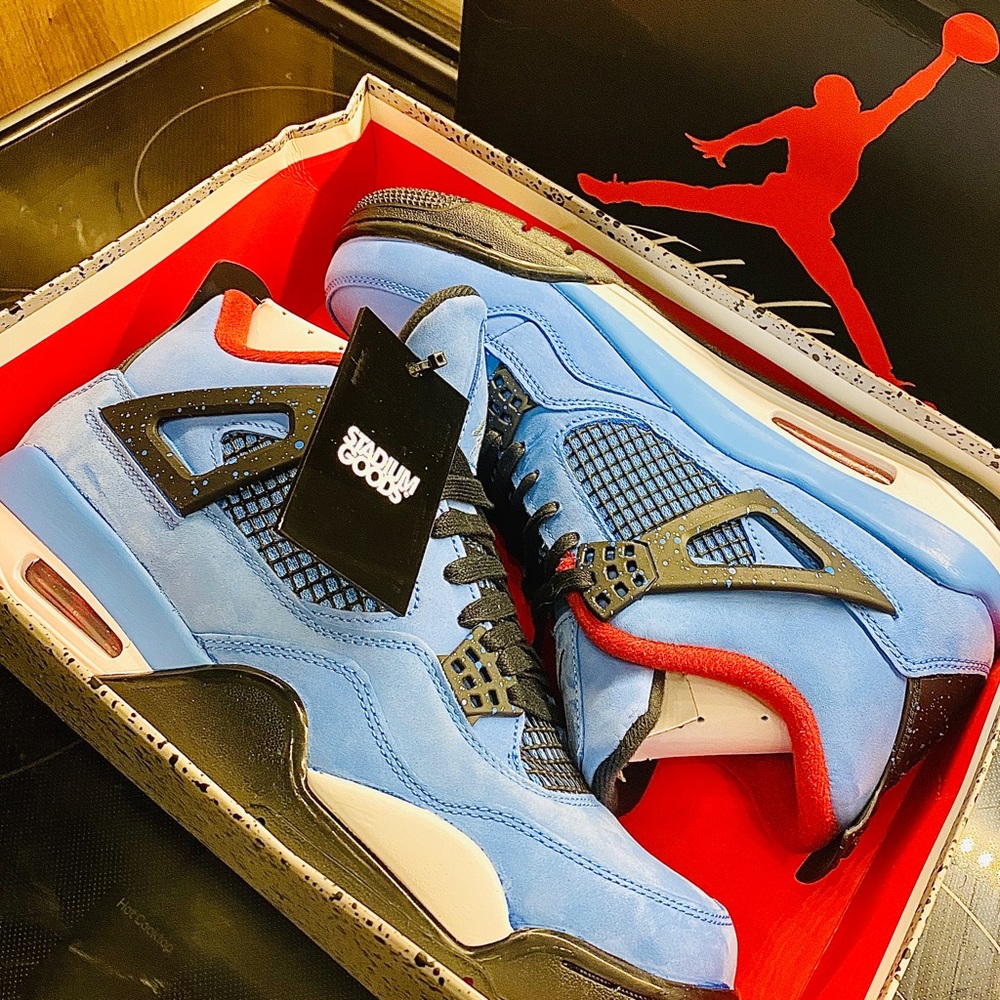 Travis Scott x Air Jordan 4 Retro 'Cactus Jack' Sneakers | Blue | Mens Size 10.5